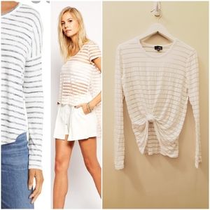 Wilfred free burn out stripe long sleeve T shirt, tied detail front